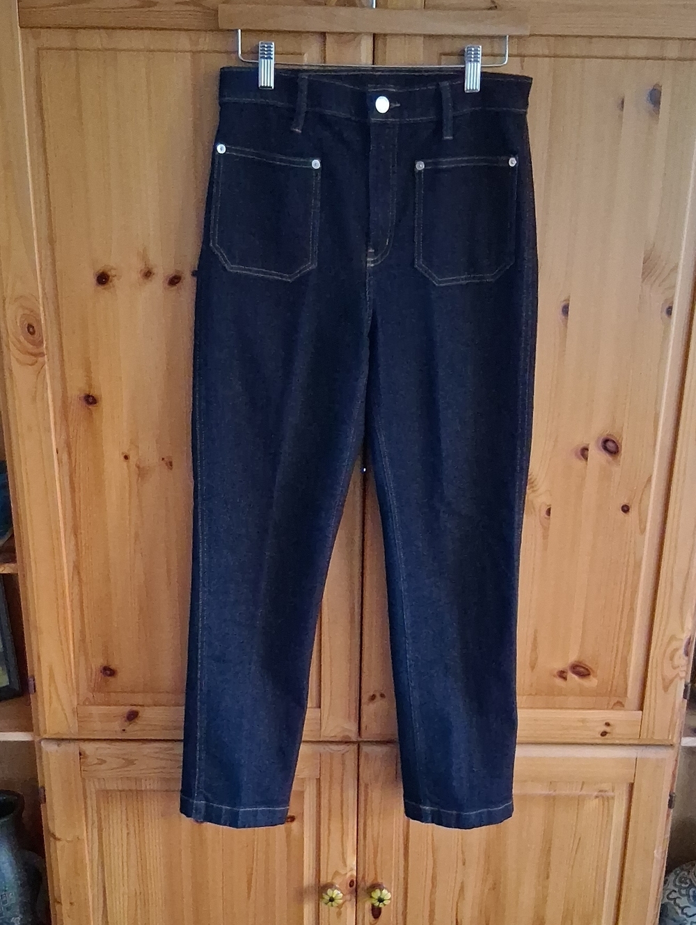 Banana Republic Patch Pocket High Rise Straight Premium Dark Denim Jeans Sz 27